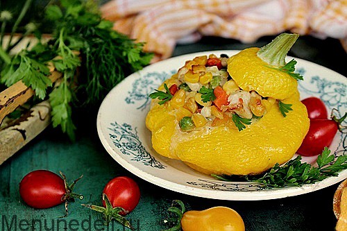 Фаршированные патиссоны с кукурузой и курицей | Меню недели