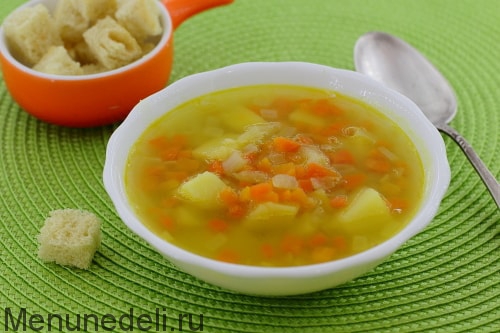 Рецепт супа картофельного с горохом и гренками как в детском саду | Меню недели