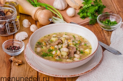 Рецепт постного супа с фасолью и грибами | Меню недели
