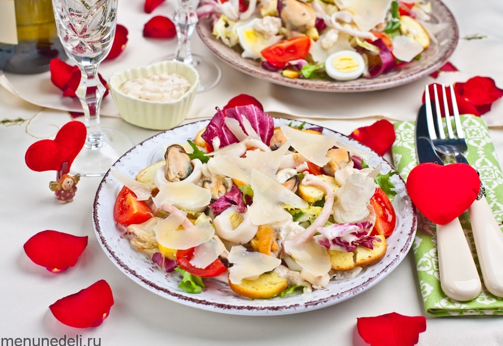 Рецепт салат с маринованными морепродуктами | Меню недели