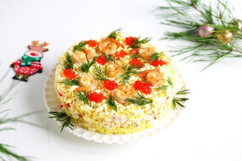 Салат Царский на новый год с красной икрой и кальмарами по классическому рецепту с видео и фото пошагово | Меню недели