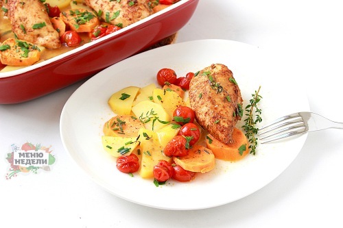 Куриная грудка в духовке с помидорами и картошкой, рецепт с фото | Меню недели