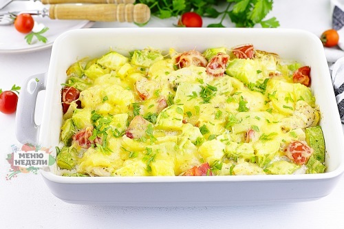 Кабачки с курицей в духовке с сыром