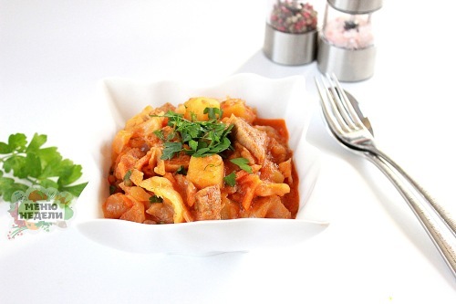 Картошка с капустой и мясом